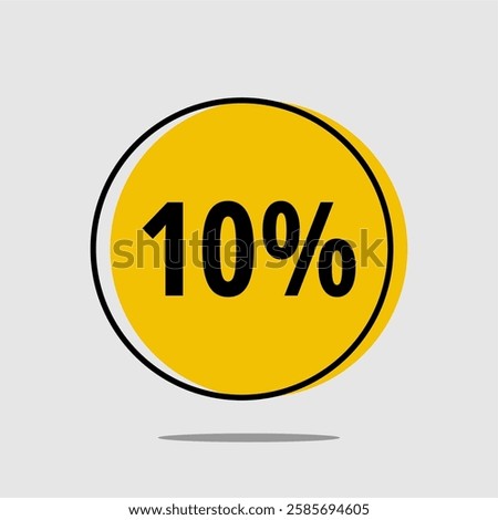 10% Off Round Label - Yellow ten percent off label with fun black outline on light gray background.