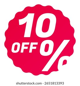10% Off Round starbursts zigzag shape sales badge icon in red color, Shopping label concept for sales tags. Colorful flat design for app ads web button ui ux elements isolated on white background