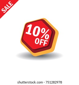 10% OFF Sale Discount Banner. Discount offer price tag. Special offer sale red label. Vector Modern Sticker Illustration