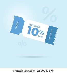 10% de desconto Cupom de voucher Venda. 10% de ilustração de promoção. Etiqueta, faixa de venda com cupom de desconto