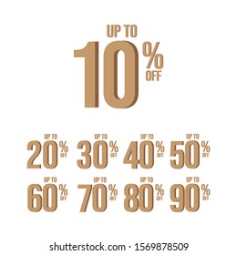 up to 10 % off and set 10, 20, 30, 40, 50, 60, 70, 80 and 90 template vector