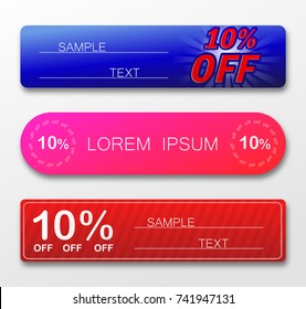 10% OFF. Set of 4 colorful labels templates. Banner isolated on white background. Modern stickers for flyers cards or web. Vector illustration, EPS 10.