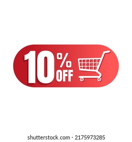 10% off, shopping cart icon, Super discount sale, design in 3D red vector illustration.