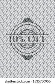 10% Off silver shiny badge. Scales pattern. Vector Illustration. Detailed.