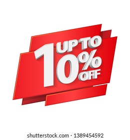 Up To 10% Off Special Offer 3D Red Digits Banner, Template Ten Percent. Sale, Discount. Grayscale, Gray, Glossy Numbers. Illustration Isolated On White Background. Ready For Your Design. 