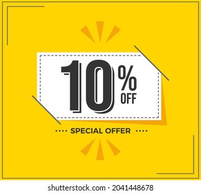 10% OFF. Special Offer Marketing Announcement. Discount promotion.10% Discount Special Offer Conceptual Yellow Banner Design Template.