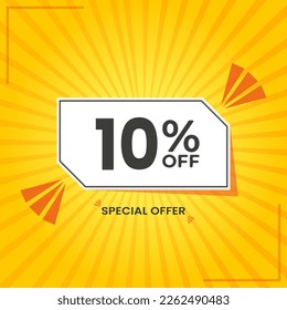 10% APAGADO. Anuncio de Comercialización de Oferta Especial. Promoción de descuento.10% Oferta especial de descuento Modelo de diseño de pancartas amarillas conceptuales.