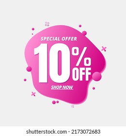 10% off, special offer, shop now. 3D pink and light pink bubble design. Super discount online coupon. vector illustration, ten