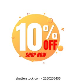 10% off, special offer, shop now. 3D orange bubble design. Super discount online coupon. vector illustration
