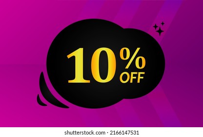 
10% off. Ten percent discount. Banner with golden numbers. Poster for promotion, offers and discounts
