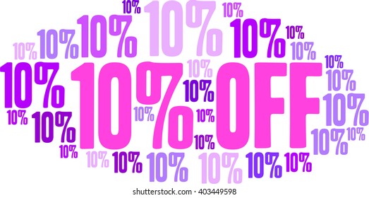 10% Off - Ten Percent Off word cloud on a white background. 