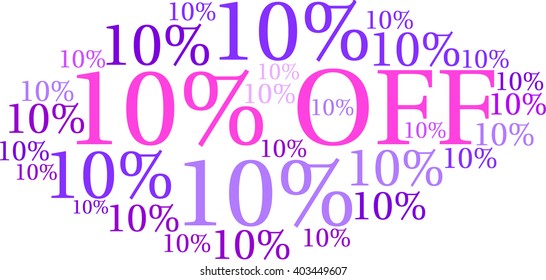 10% Off - Ten Percent Off word cloud on a white background. 