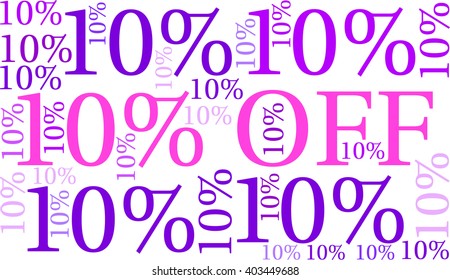10% Off - Ten Percent Off word cloud on a white background. 