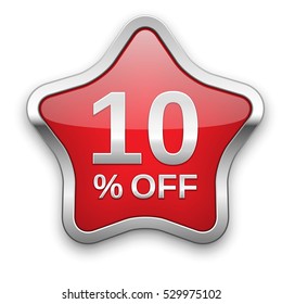 10% off vector badge, silver star