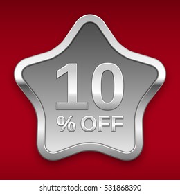 10% off vector badge, silver star