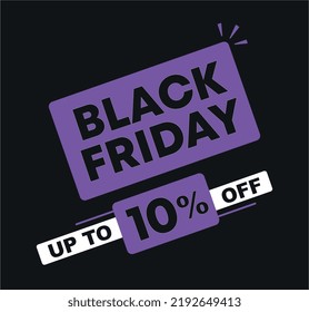 10% de descuento. Ilustración vectorial Viernes Negro. Promoción, oferta, venta al por menor, tienda