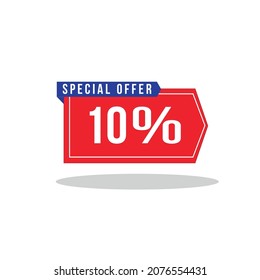 10% off. White banner with floating tag