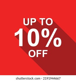 up to 10% off white text on a red background