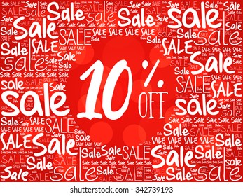 10% OFF word cloud background, business concept