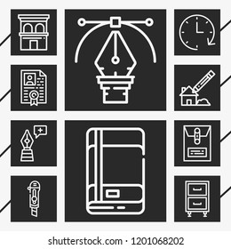 10 Office  Outline Style Icons About Clock, Cabinet, Resume, Dossier, Pen, Cutter, Building, Project