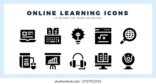 10 Online Learning Glyph icon pack. ilustração vetorial.