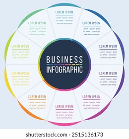 10 Opciones Infografía de diseño de círculos 10 Opciones, objetos, Elementos o pasos de información Plantilla de infografía de negocios