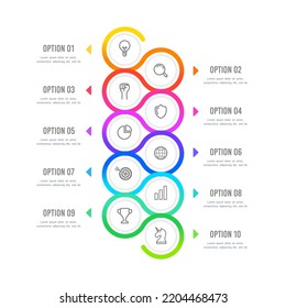 10 options infographic process workflow for presentations and business. Business timeline. Milestones