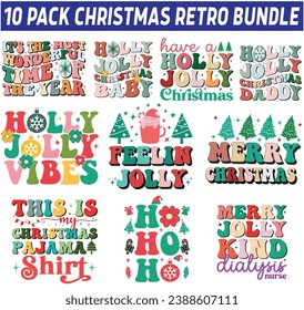 10 pack Christmas 70s Retro Bundle,  T- shirt,Typography, Sweatshirt, Xmas shirt, Christmas bundle ,Svg Cutting File