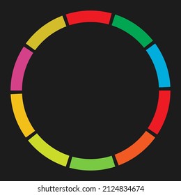 10 part, section segmented circle. Abstract dashed lines circular geometric element