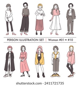 10 patterns of full body illustrations of women