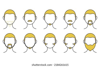 10 patterns of men's beards, simple line drawings