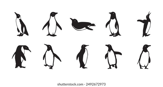 10 Penguin Silhouette Vector Set