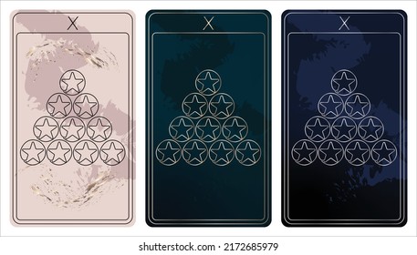 10 of Pentacles. A card of Minor arcana one line drawing tarot cards. Tarot deck. Vector linear hand drawn illustration with occult, mystical and esoteric symbols. 3 colors.Proposional to 2,75x4,75 in