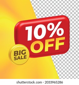 10 Percent 3D Tag Red Discount yellow background vector