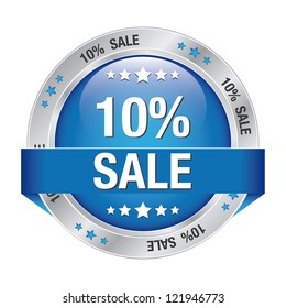 10 percent blue silver button isolated background