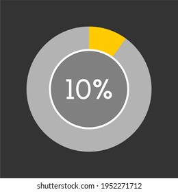 10 Percent, Circle Percentage Diagram On Black Background Vector Illustration.