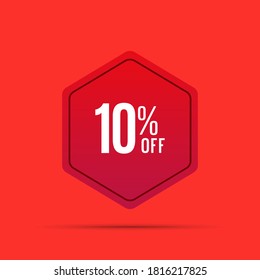 10 percent, colored red tag. This is the concept of the price list for discounts, for an advertising campaign, advertising marketing, discounts, a unique offer. Vector illustration