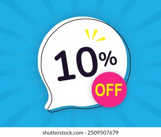 10 percent discount, blue speech bubble banner