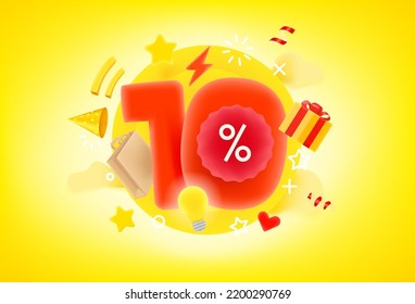 10 percent discount concept. 3d style cute vector illustration