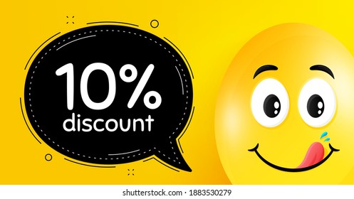 10% de descuento. Huevo de Pascua con cara de sonrisa deliciosa. Señal de precio de oferta de venta. Símbolo de oferta especial. Carácter de sonrisa de Pascua. Burbuja del discurso del descuento. Fondo amarillo de huevo delicioso. Vector