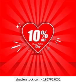 10 percent discount heart red background mother's day