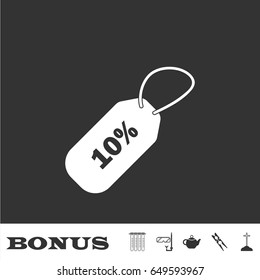 10 percent discount icon flat. White pictogram on black background. Vector illustration symbol and bonus icons