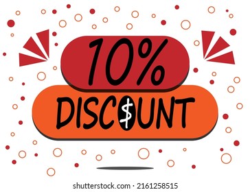 10% percent discount label isolated on white background. Special promo off price reduction badge vector illustration in red and orange.