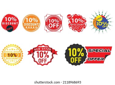 10% descuento nuevo logo de oferta y paquete de diseño de iconos