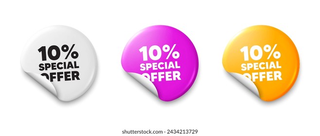 10 percent discount offer tag. Price tag sticker with offer message. Sale price promo sign. Special offer symbol. Sticker tag banners. Discount label badge. Vector