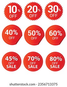 Up to 10 percent Discount. Round sticker badge with offer. Sale offer price sign. Special offer symbol. Save 10 percentages. Paper label banner. Discount tag adhesive tag. Vector