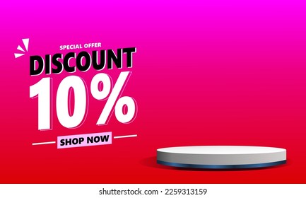 10 percent discount sale banner template with stage podium product space. Vector illustration. Can used for business store event.