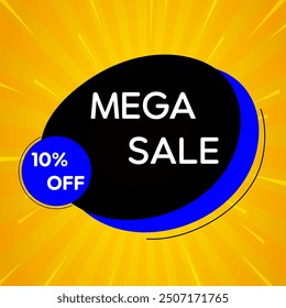 10 percent discount. Sale banner template design. special promotion with up to 10% discount. Super Sale, end of season special offer banner. mega sale. in yellow, blue and black