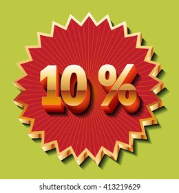 10 percent of discount sale. The volume number ten on the red star of the volume. eps10