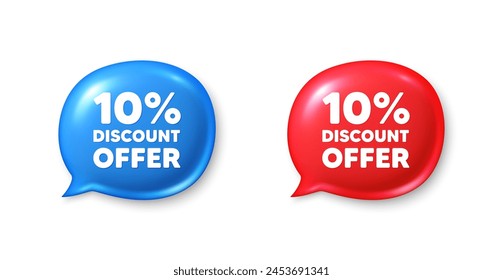 10 percent discount tag. Chat speech bubble 3d icons. Sale offer price sign. Special offer symbol. Discount chat offer. Speech bubble banners set. Text box balloon. Vector